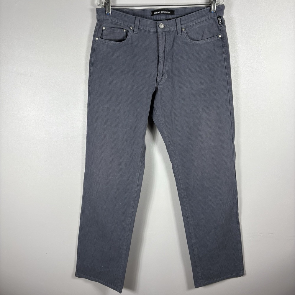 Versace Jeans Couture Men's 36x32 Gray‎ Textured Plaid Straight Leg Chino Pants